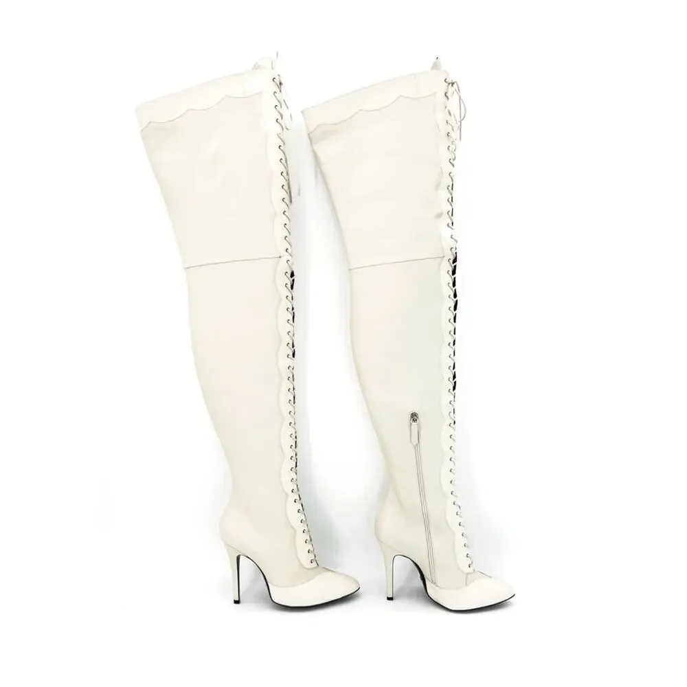 NIB Gucci Harriet Thigh High Python Print Pointed Toe Heeled Boots 40